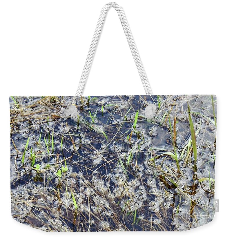 Grasses And Weeds Submerged Weekender Tote Bag featuring the photograph Flood puddles by Nicola Finch