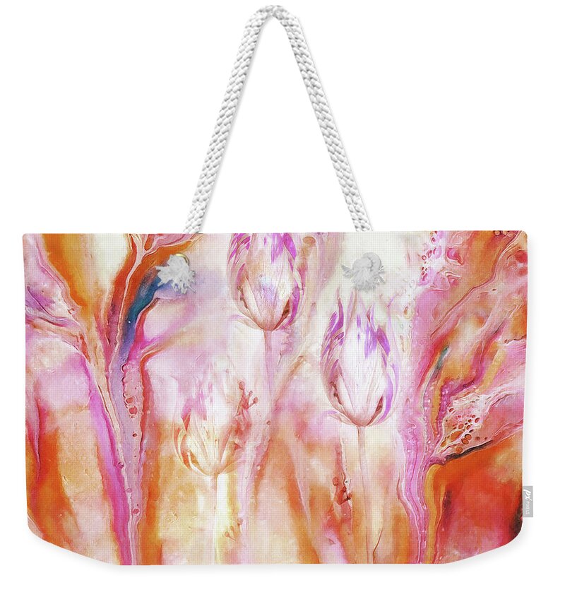 Floral Weekender Tote Bag featuring the mixed media Floral Abstract by Jacky Gerritsen