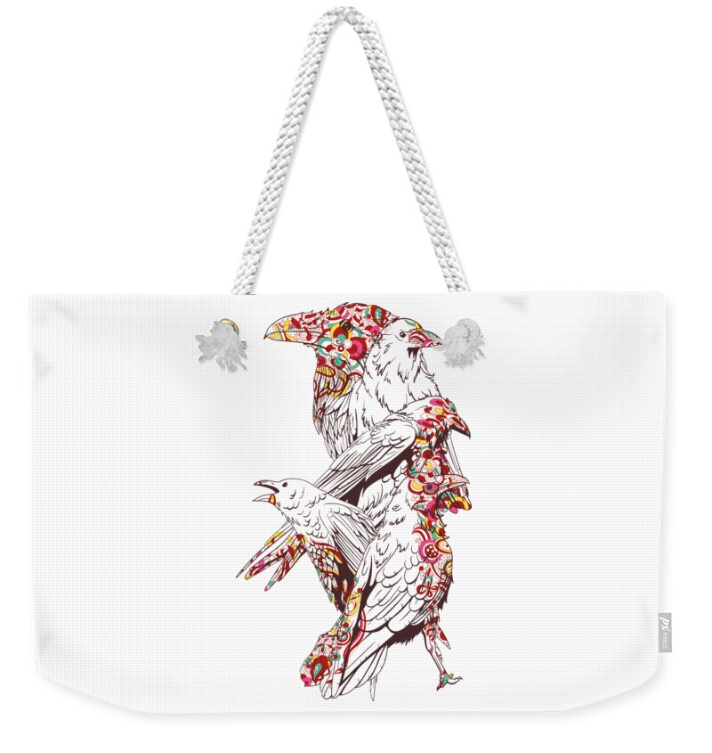 Colorful Weekender Tote Bag featuring the digital art Floral Bird by Jacob Zelazny