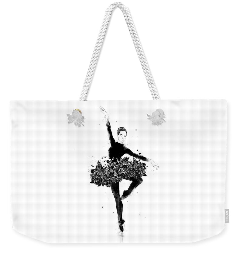 Ballet Weekender Tote Bag featuring the drawing Floral dance by Balazs Solti