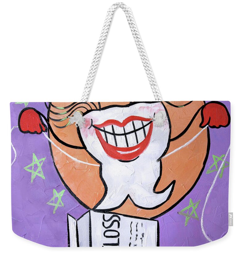 Flossing Tooth Framed Prints Weekender Tote Bag featuring the painting Flossing Tooth by Anthony Falbo