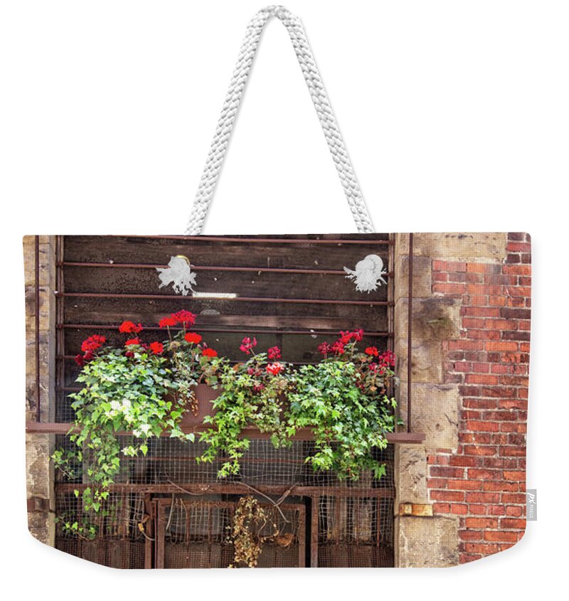 Alleyway Weekender Tote Bag featuring the photograph Flower Boxes by Carmen Kern