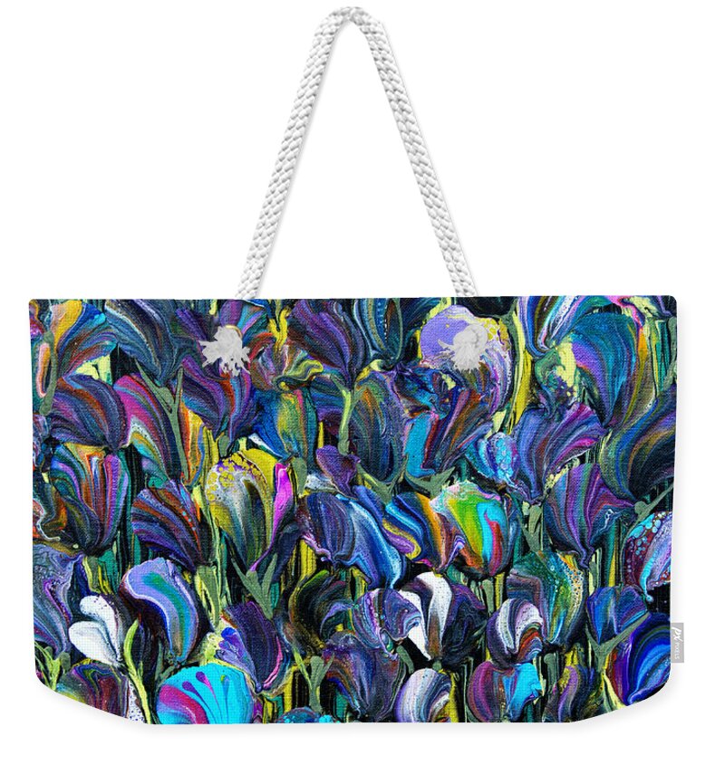 Flowers Abundance Lush Colorful Vibrant Seductive Pretty Weekender Tote Bag featuring the painting Flower Fantasy 6187 by Priscilla Batzell Expressionist Art Studio Gallery