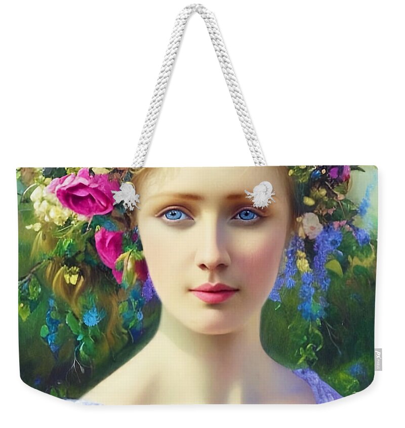Flower Art Weekender Tote Bag featuring the digital art Flower Fantasy Caroline by Stacey Mayer