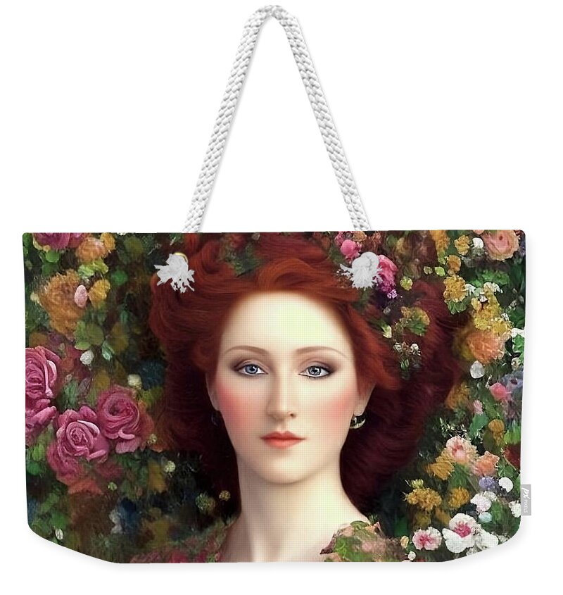 Fantasy Flowers Weekender Tote Bag featuring the digital art Flower Fantasy Jennie by Stacey Mayer
