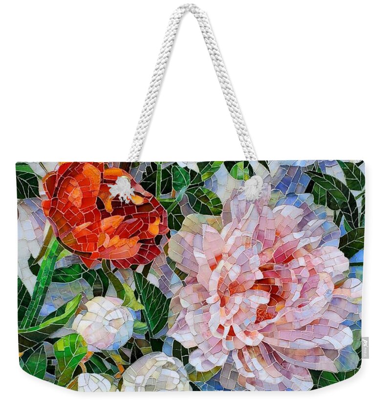 Flowers Weekender Tote Bag featuring the glass art Flower mosaic by Mia Tavonatti