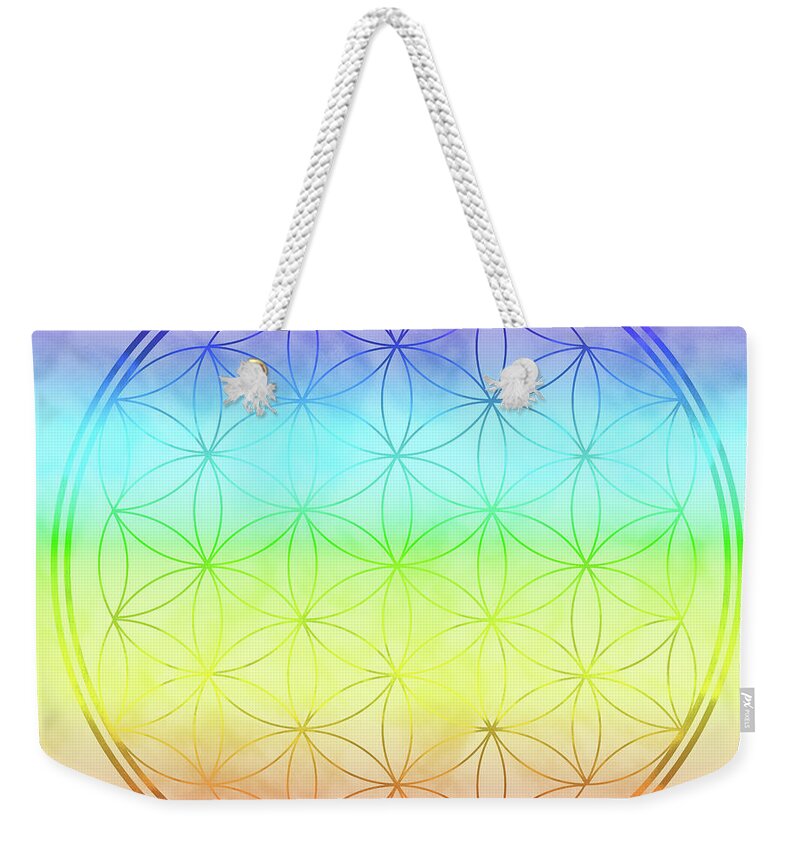 Flower Of Life Weekender Tote Bag featuring the digital art Flower of Life 1 by Angie Tirado