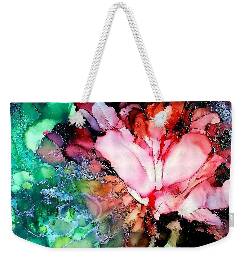 Abstract Weekender Tote Bag featuring the painting Flower Play by Zan Savage