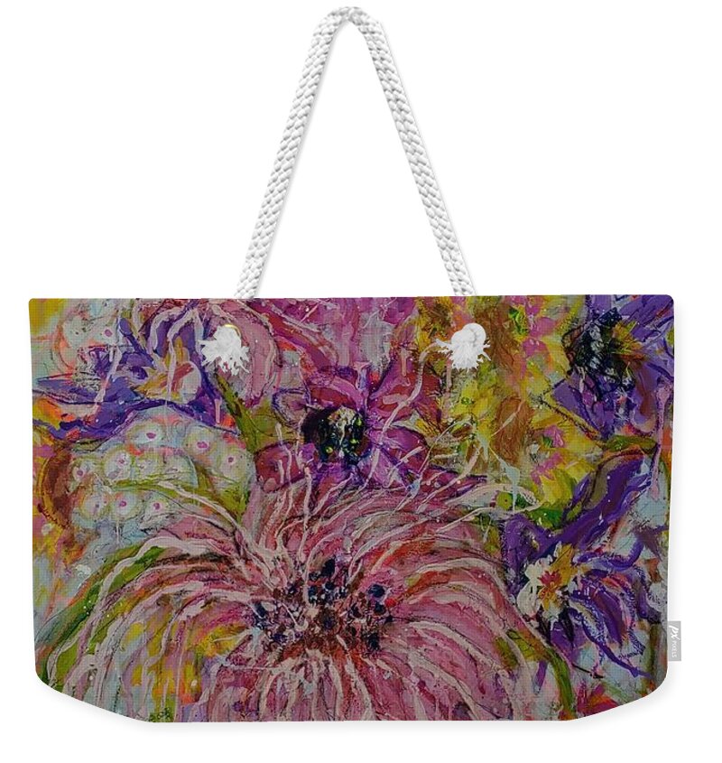 Floral Weekender Tote Bag featuring the mixed media Flower Power by Pam Gillette