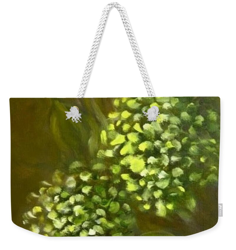 Hydrangea Weekender Tote Bag featuring the painting Flowers from my Garden by Juliette Becker