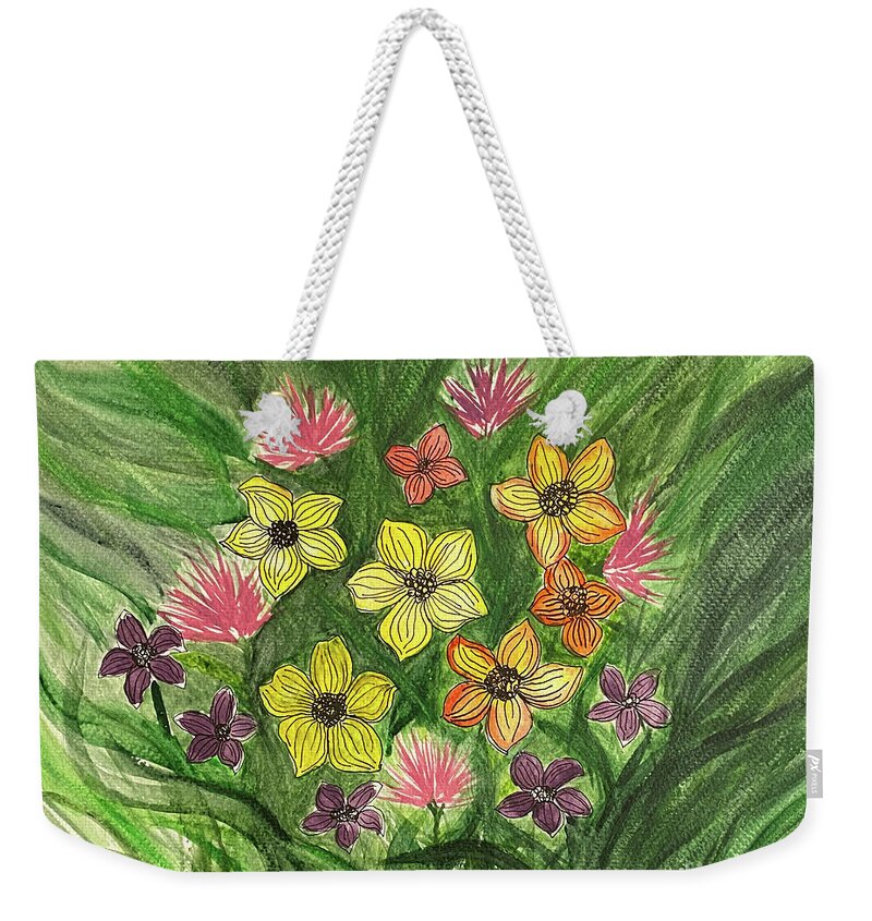 Flowers Weekender Tote Bag featuring the mixed media Flowers by Lisa Neuman