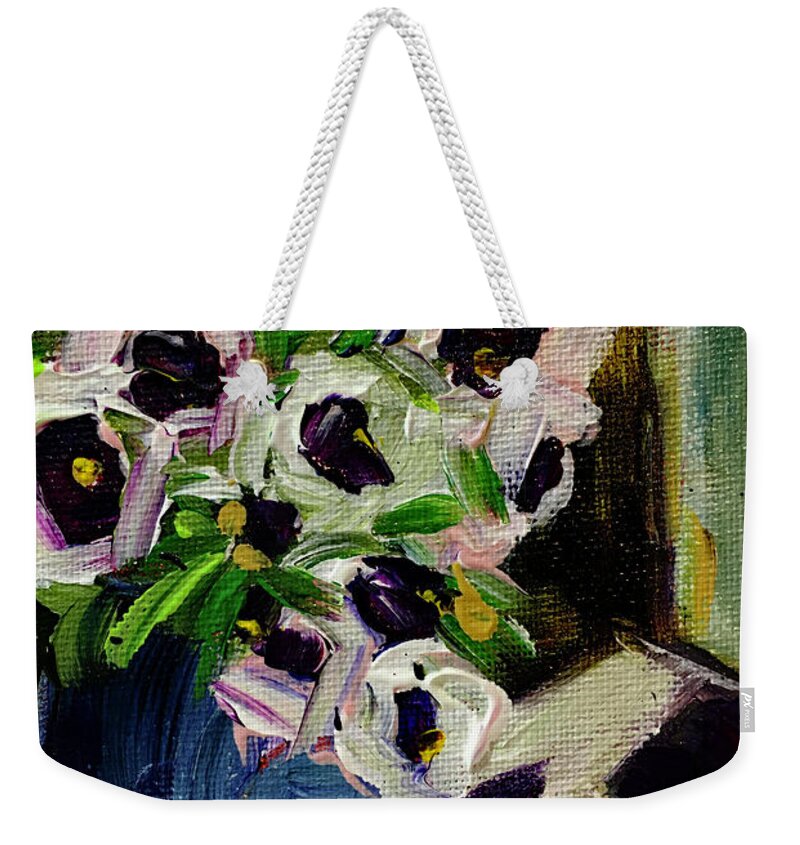 White Flowers Weekender Tote Bag featuring the painting Flowers on the Doorstep by Roxy Rich