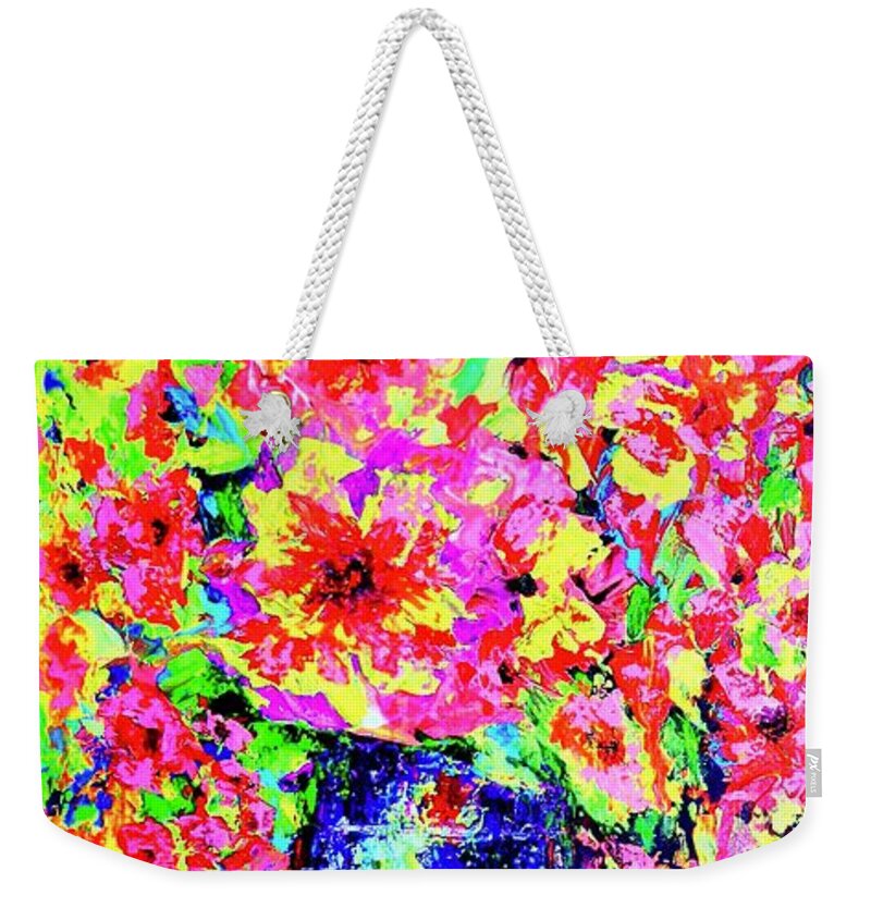 Abstract Weekender Tote Bag featuring the painting Flowers#2 by Viktor Lazarev