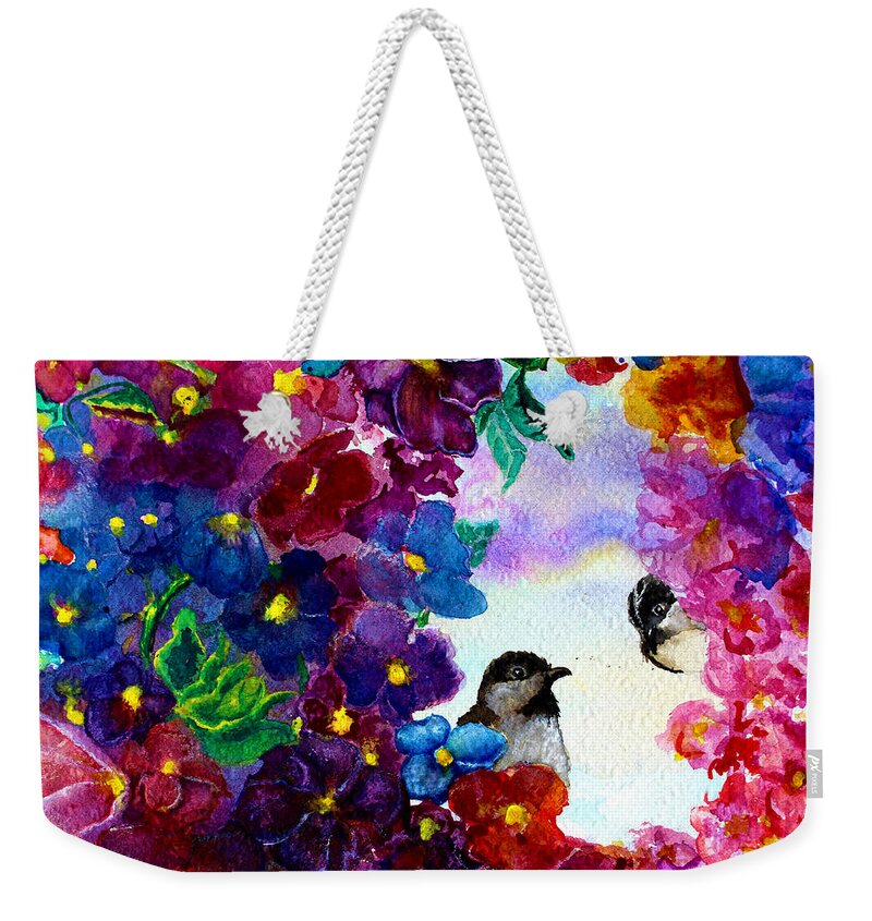 Beautiful Weekender Tote Bag featuring the painting Flowery Love by Medea Ioseliani