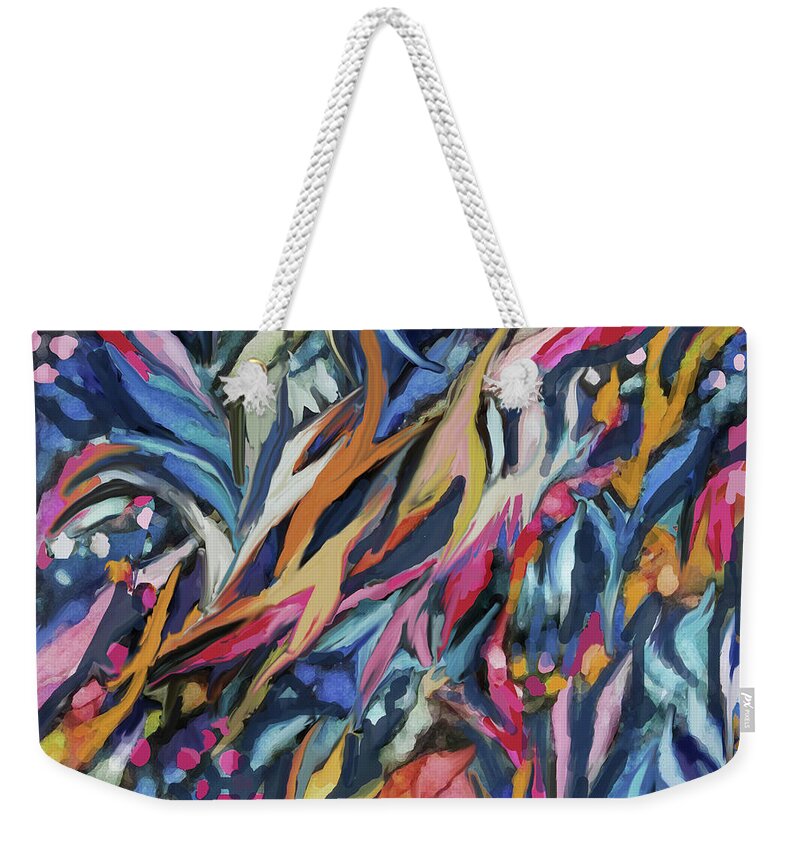 Abstract Weekender Tote Bag featuring the digital art Flowing Downstream by Jean Batzell Fitzgerald