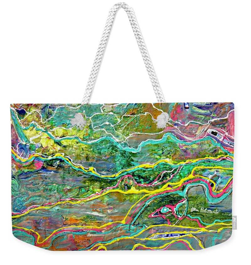 Sharing Weekender Tote Bag featuring the painting Flowing Landscape by Ellen Palestrant
