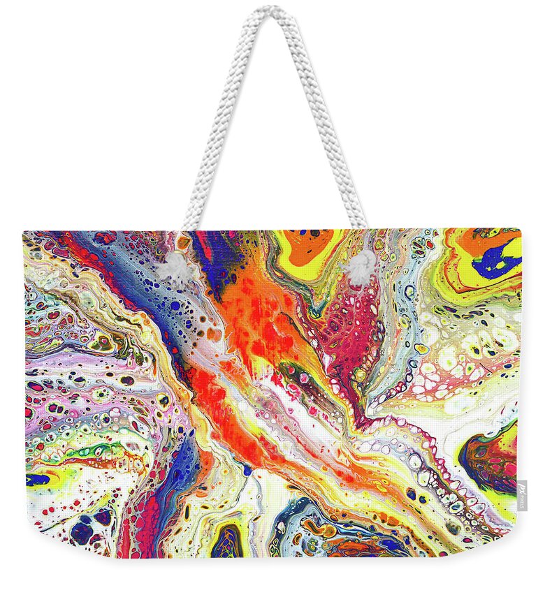Fluid Weekender Tote Bag featuring the painting Fluid Abstract by Maria Meester