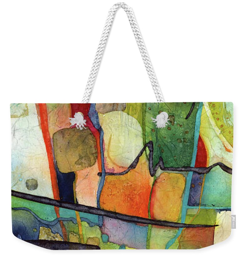 Abstract Weekender Tote Bag featuring the painting Fluvial Mosaic - Green by Hailey E Herrera