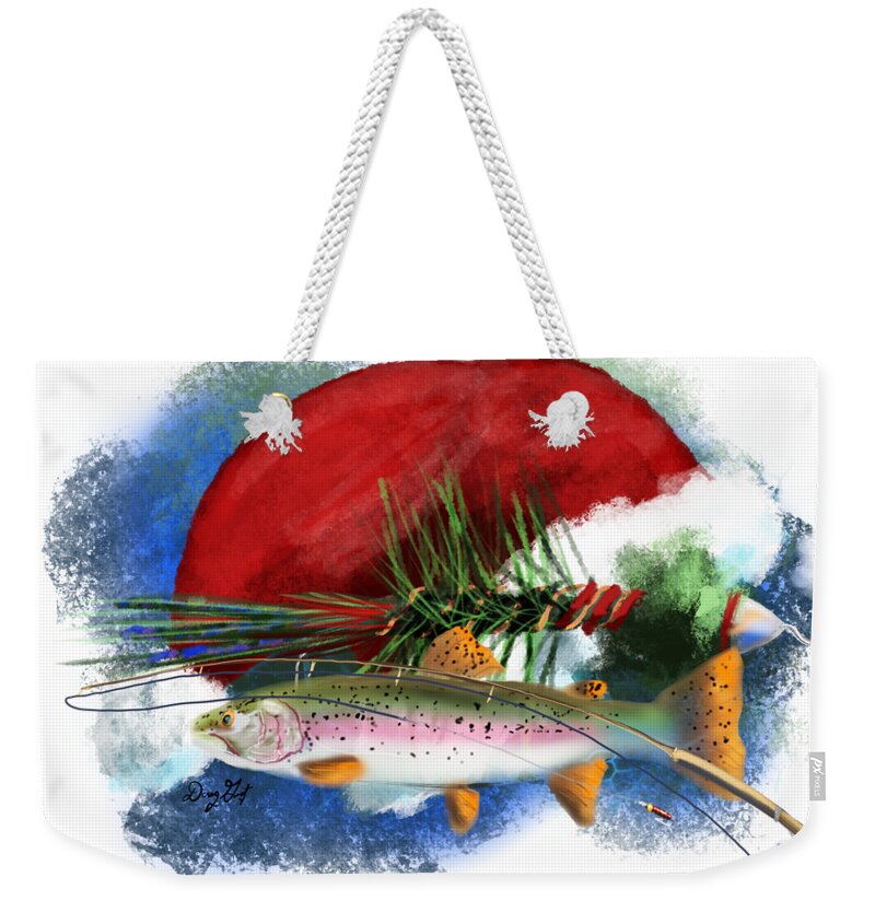 Fly Fishing Weekender Tote Bag featuring the digital art Fly Fishing Christmas by Doug Gist