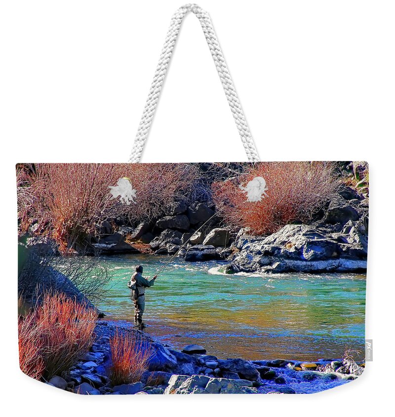 Fly Fishing Weekender Tote Bag featuring the photograph Fly Fishing by Donna Kennedy