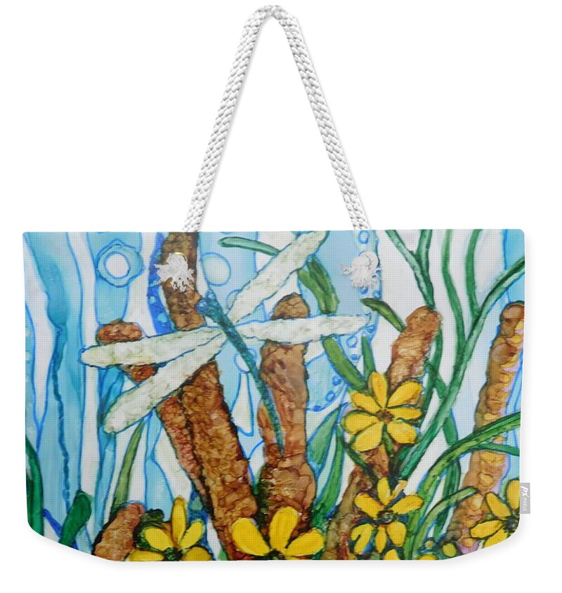 While Staying Home All Week To Help Contain The Corona Virus I Painted This Little Alcohol Ink Painting As Therapy For My Cabin Fever. Weekender Tote Bag featuring the painting Flying Free by Joan Clear