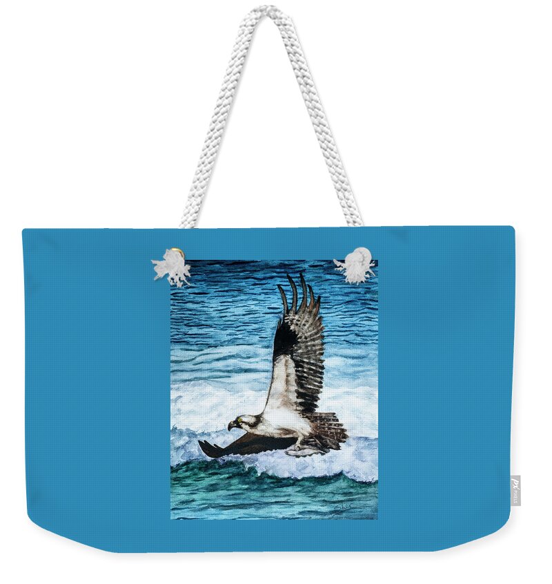 American Bald Eagles Weekender Tote Bag featuring the painting Flying Home With Dinner - Watercolor Art by Sher Nasser