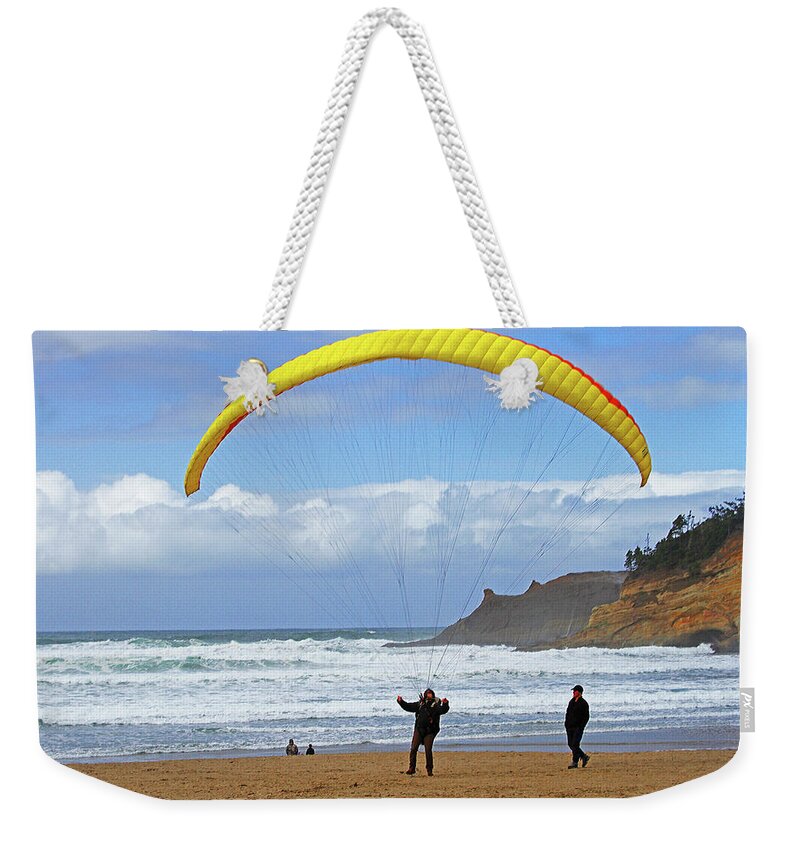 Flying Lessons At The Beach #2 Weekender Tote Bag featuring the digital art Flying Lessons At The Beach #2 by Tom Janca