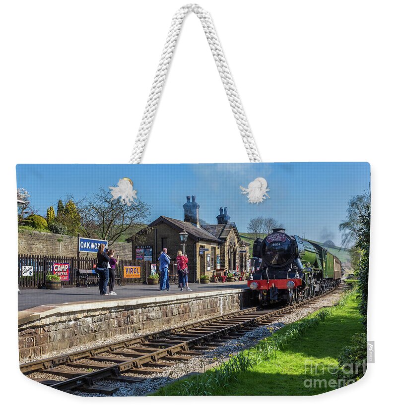 Uk Weekender Tote Bag featuring the photograph Flying Scotsman In Oakworth by Tom Holmes Photography