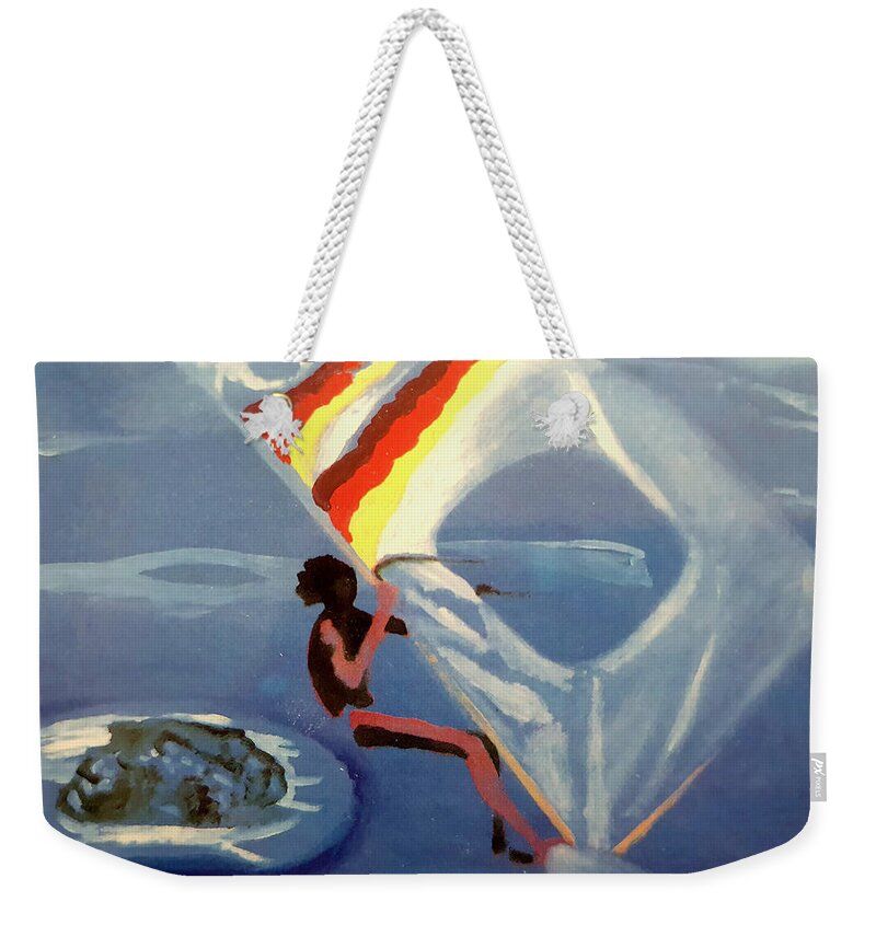 Windsurfer Weekender Tote Bag featuring the painting Flying Windsurfer by Enrico Garff