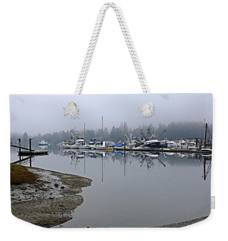 Harbor Weekender Tote Bag featuring the photograph Fog On The Harbor by Bill TALICH