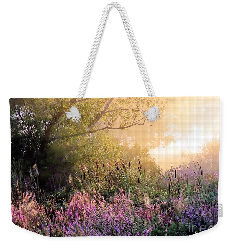 Fog Weekender Tote Bag featuring the photograph Foggy August in the marshes by Janice Drew