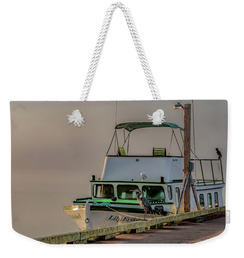  Weekender Tote Bag featuring the photograph Foggy Beginning in Rustico Harbor by Marcy Wielfaert