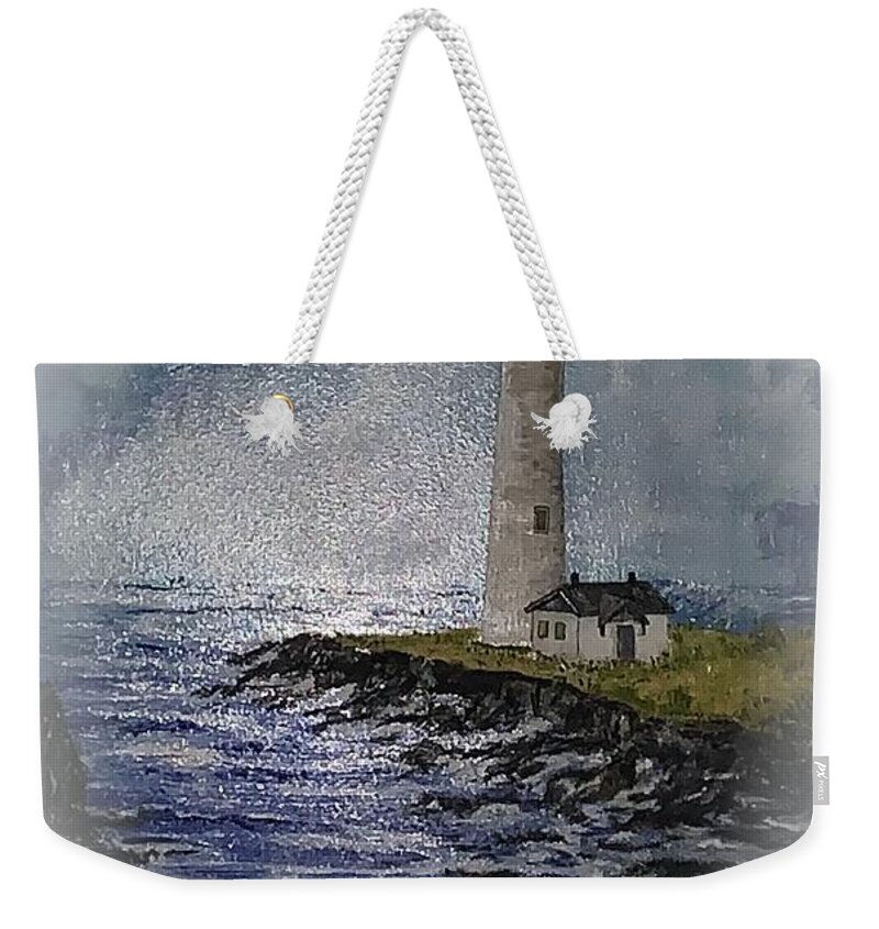 Foggy Day At Pigeon Point Weekender Tote Bag featuring the painting Foggy Day at Pigeon Point by Michael Silbaugh