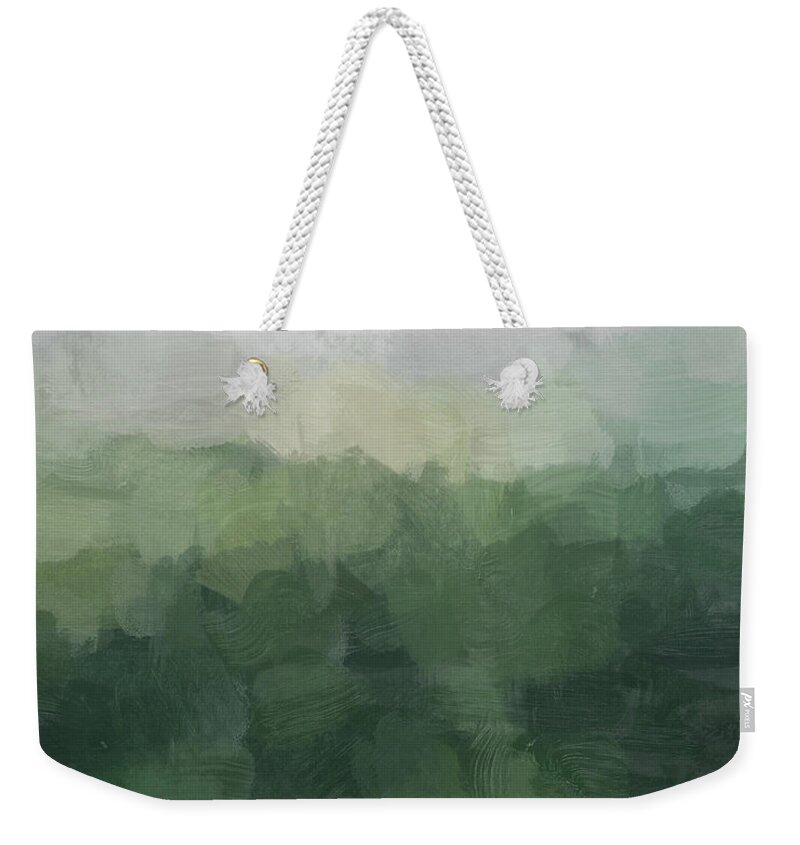 Abstract Weekender Tote Bag featuring the painting Foggy Hills by Rachel Elise