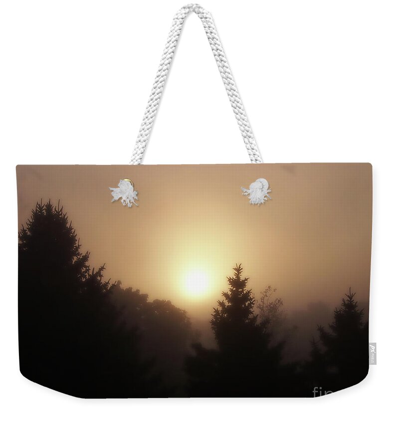 Sunrise Weekender Tote Bag featuring the photograph Foggy Sunrise by Phil Perkins