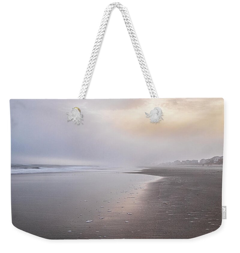 Emerald Isle Weekender Tote Bag featuring the photograph Foggy Sunset at Emerald Isle North Carolina by Bob Decker
