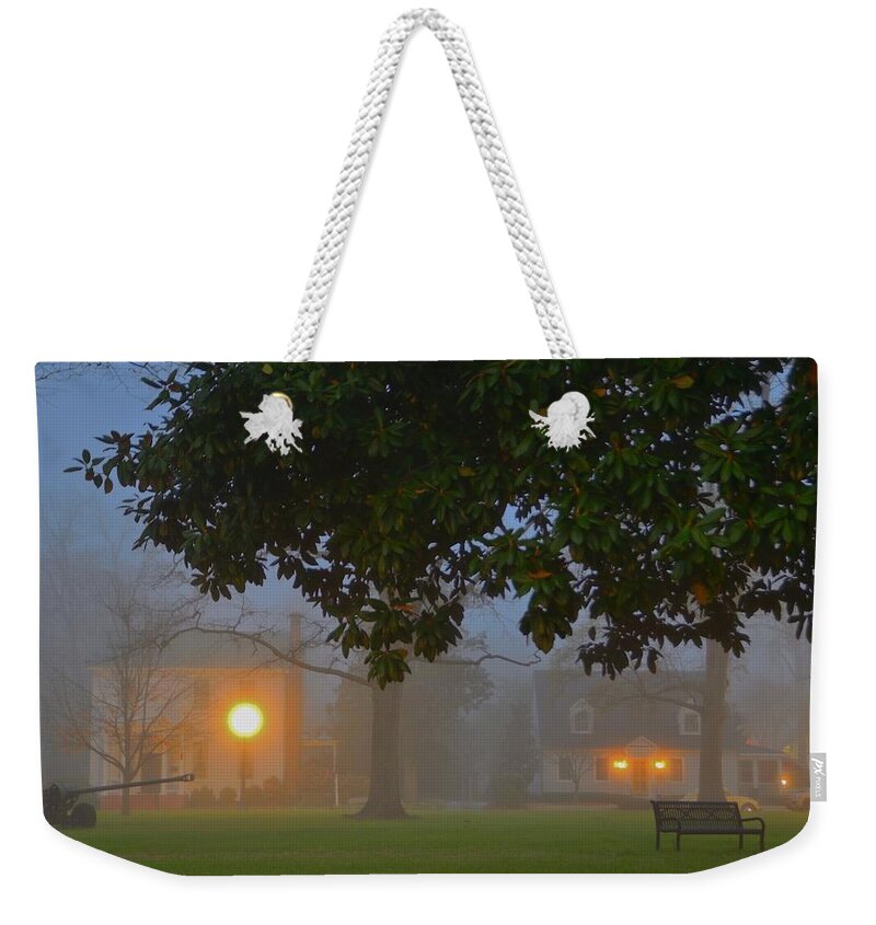 Fog Weekender Tote Bag featuring the photograph Foggy Tarboro Morn #3 by Eric Towell