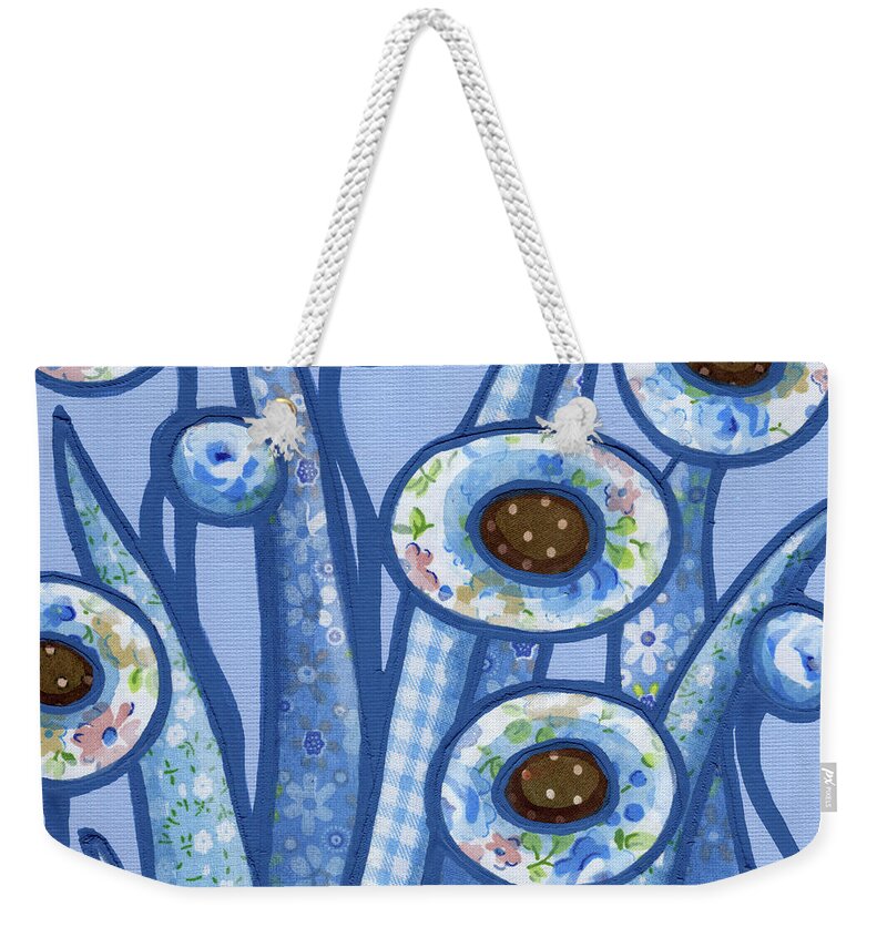 Abstract Weekender Tote Bag featuring the painting Folk Art Garden Flowers 5 by Amy E Fraser