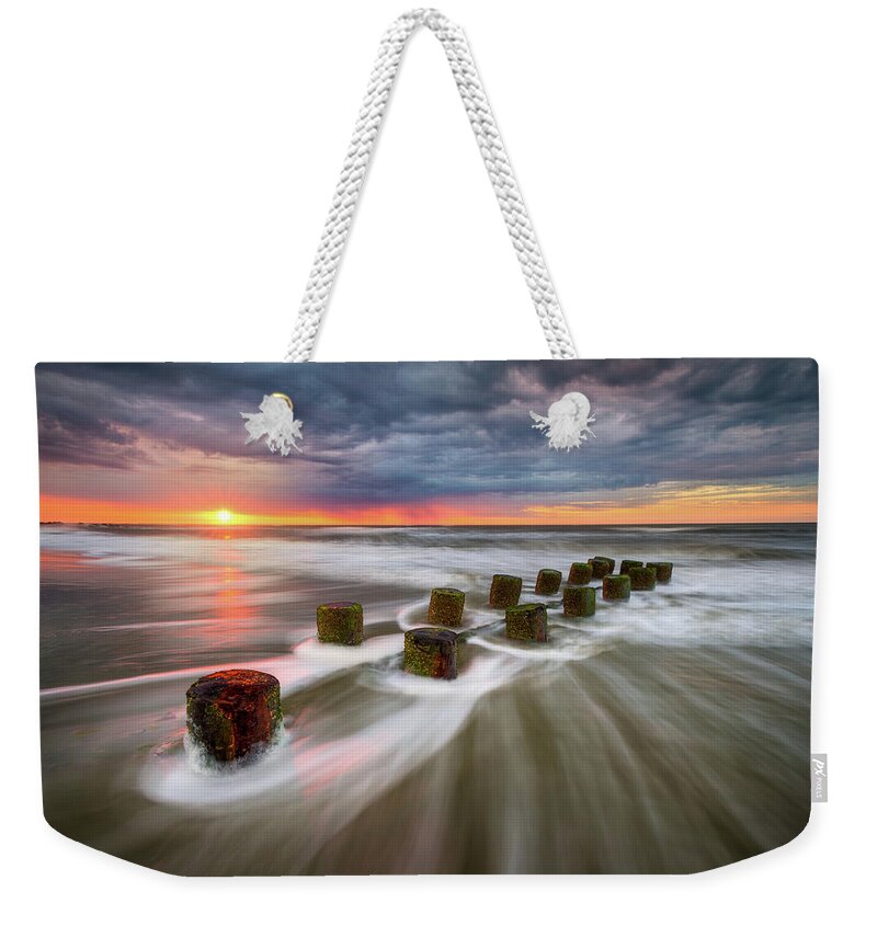 Charleston Weekender Tote Bag featuring the photograph Folly Beach Charleston SC South Carolina Sunrise Seascape by Dave Allen
