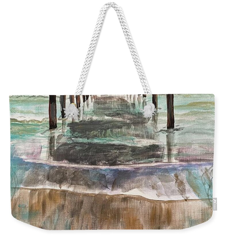 Acrylic Painting Weekender Tote Bag featuring the painting Folly Beach Pier by Tonia Anderson