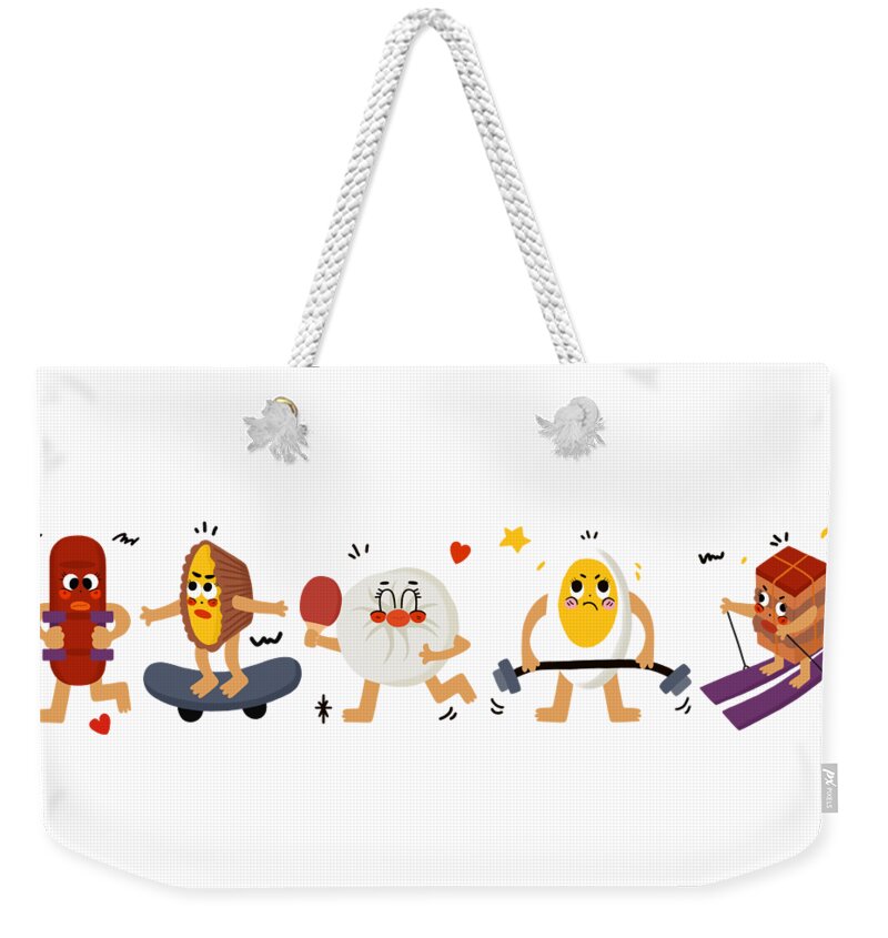 Sausage Weekender Tote Bag featuring the drawing Food love Sports series 1 by Min Fen Zhu