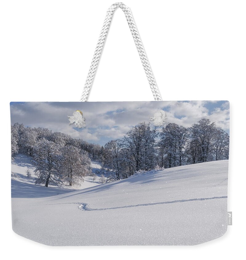 Italy Weekender Tote Bag featuring the photograph Footsteps In The Snow by Alberto Zanoni