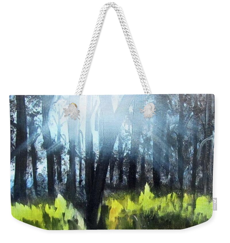 Gesso Weekender Tote Bag featuring the painting After Bob Ross by Linda Feinberg