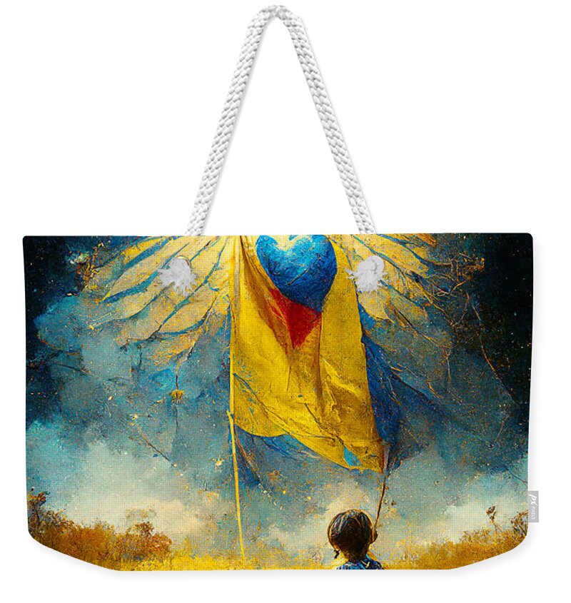 Angel Of Peace Weekender Tote Bag featuring the painting For the children of Ukraine by Vart