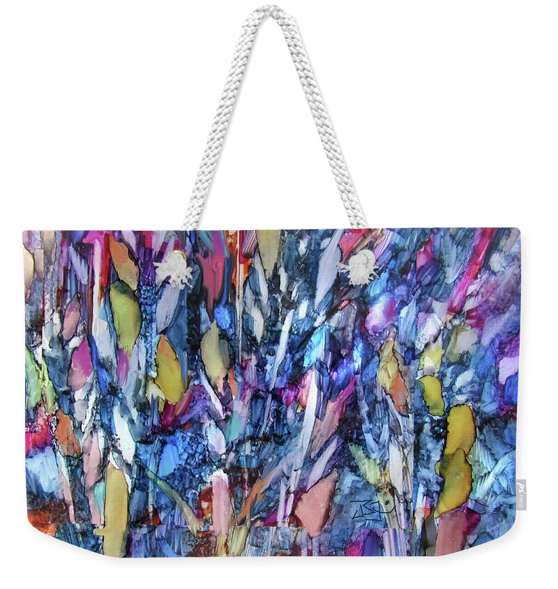 Abstract Forest Weekender Tote Bag featuring the painting Forest 17 by Jean Batzell Fitzgerald