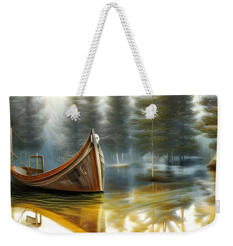 Digital Weekender Tote Bag featuring the digital art Forest Boat by Beverly Read