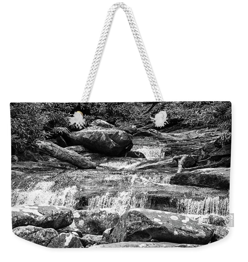 Great Smoky Mountains Weekender Tote Bag featuring the photograph Forest Falls BW by Christi Kraft