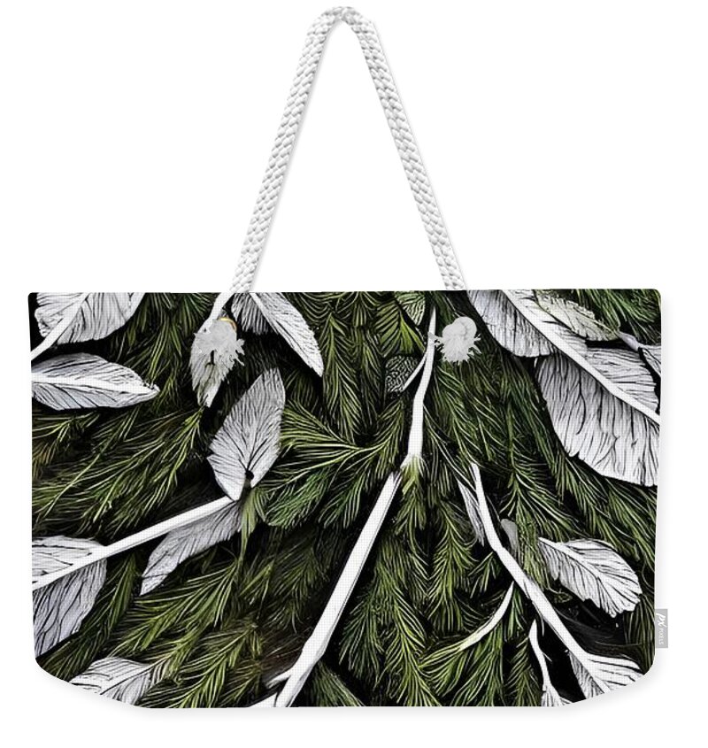 Fir Tree Weekender Tote Bag featuring the mixed media Forest Flora by Bonnie Bruno