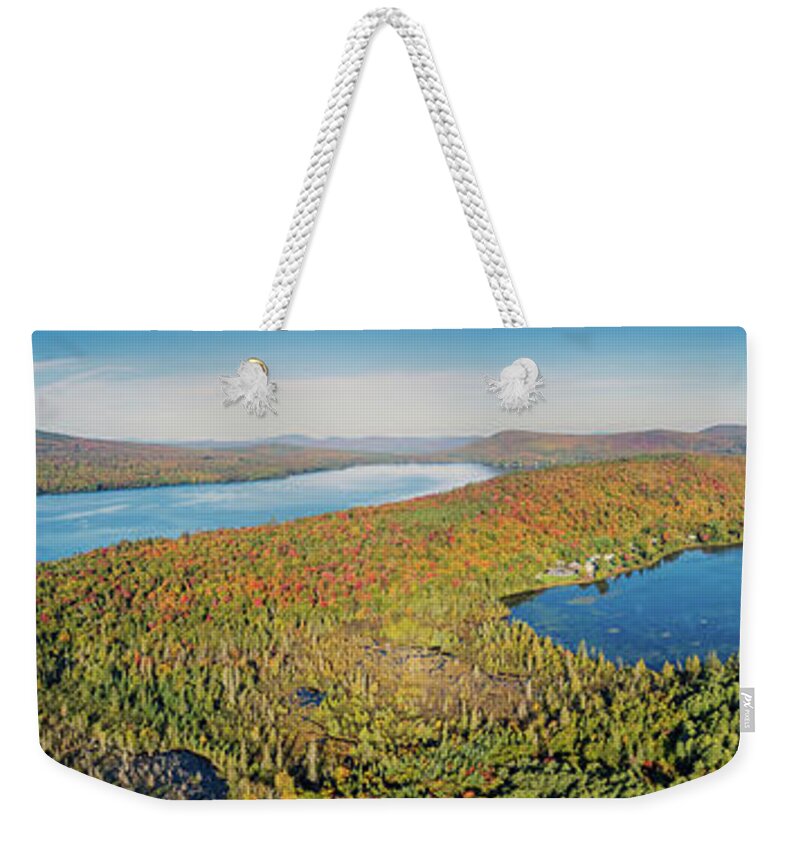 Forest Lake Weekender Tote Bag featuring the photograph Forest Lake And Great Averill Pond Panorama by John Rowe