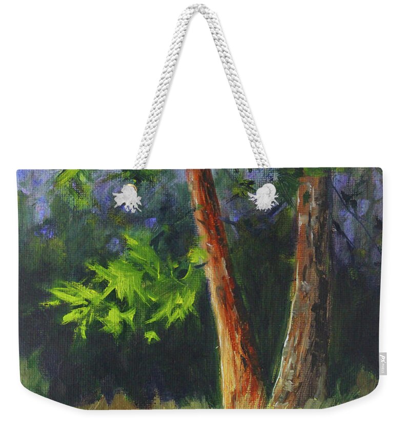 Pine Tree Weekender Tote Bag featuring the painting Forest Pine by Nancy Merkle